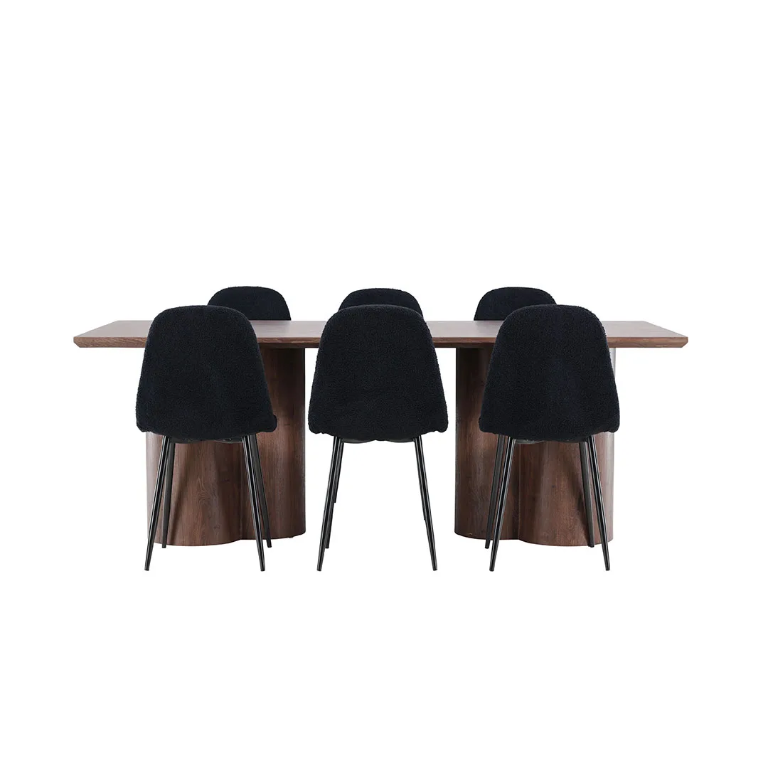 Olivia Essgruppe Tisch 100x210cm und 6 Teddy Stühle mocca.