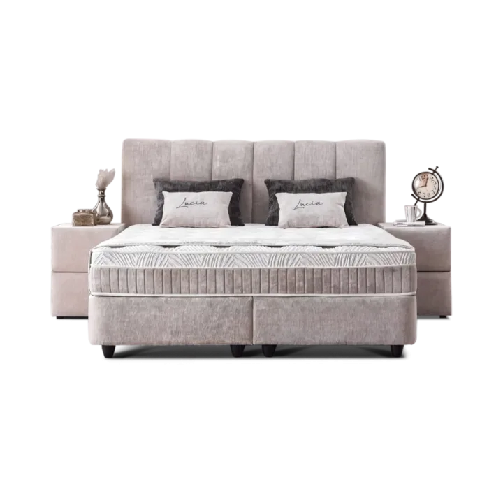 Premium Boxspringbett 140×200 komplett mit Matratze, Topper & Bettkasten, Stoff Grau Beige, Lucia