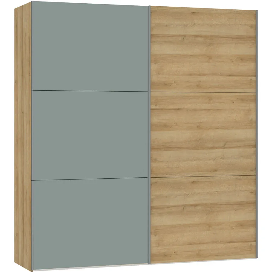 Kleiderschrank Arena Schwebetüren Grün/Braun Holz 203 cm 65 cm 220 cm - Farbe: Eiche/Salbeigrün - Material: Holzwerkstoff - Schweizer Möbelhersteller