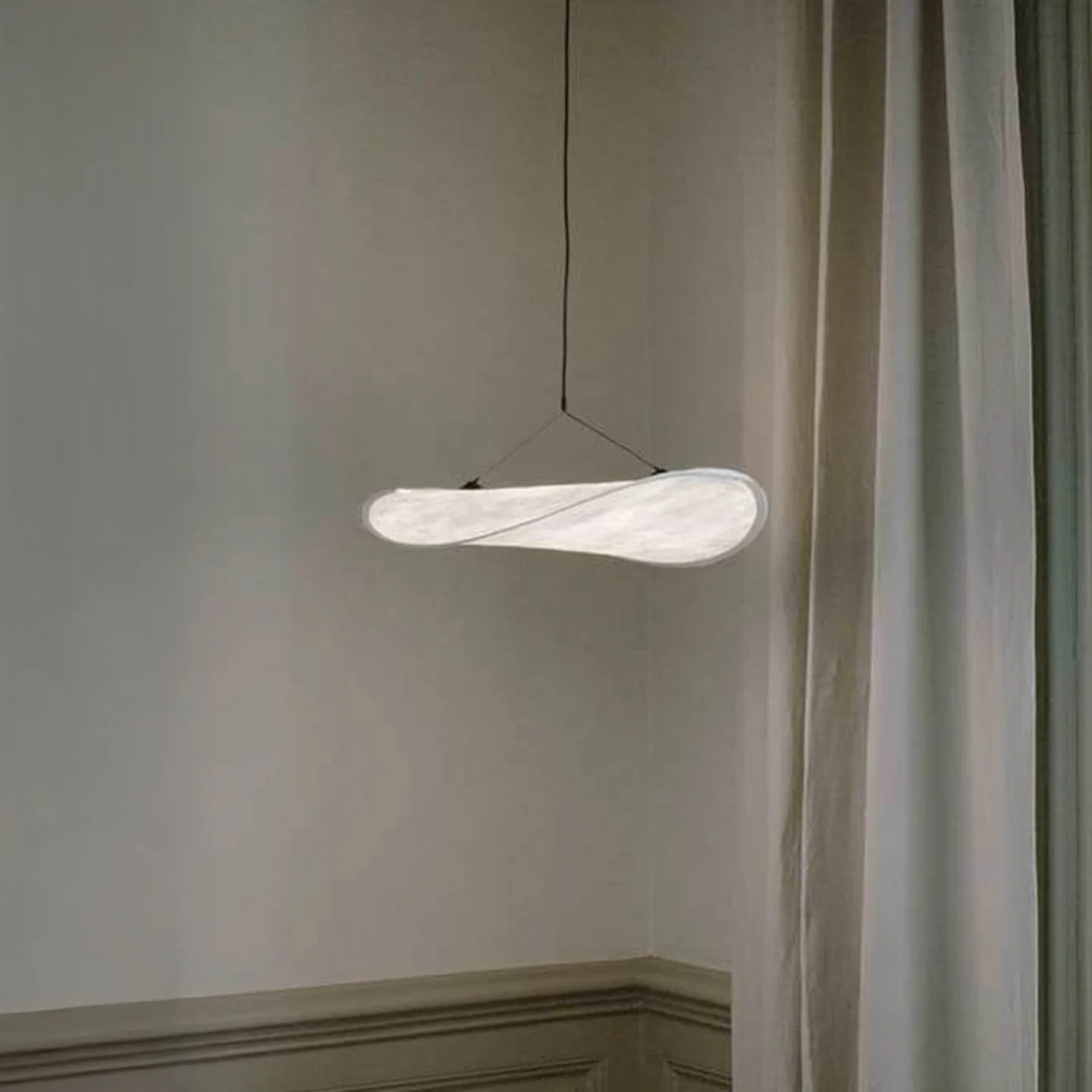 Tense LED-pendellampe, Ø 55 cm, hvid, dæmpbar – New Works - Spisestue - Skandinavisk - Stof / tekstil - Med skærm