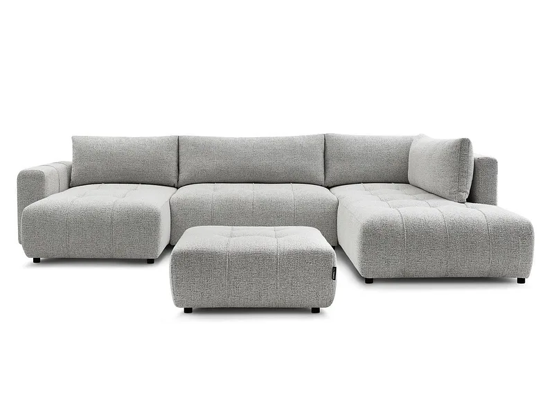 Panorama-Ecksofa mit Hocker BOBOCHIC ARSENE Stoff chiniert hellgrau