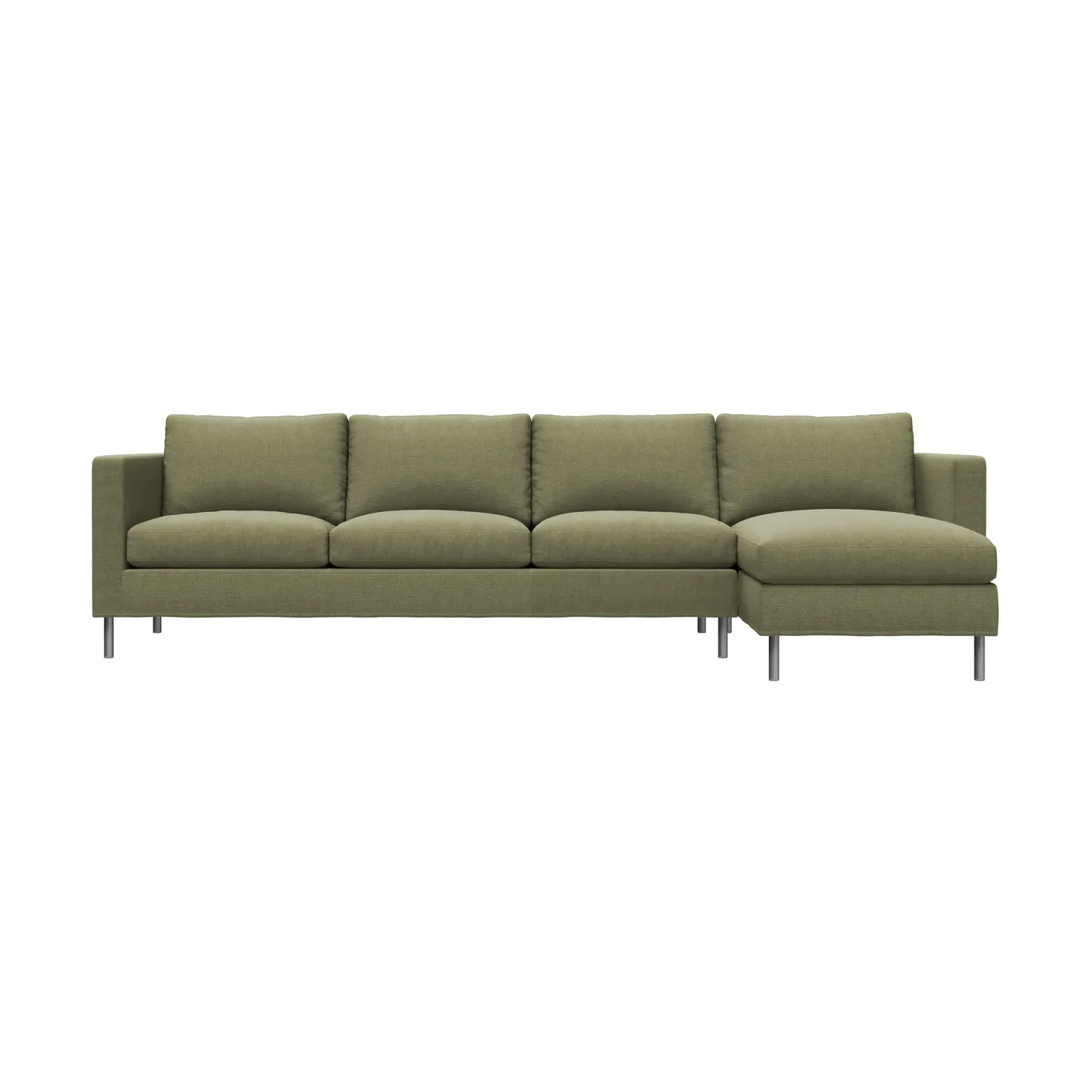 Fogia Alex 3-sitzige Sofa Chaise Lounge rechts Stoff Hiro Lightgreen-aluminiumbein