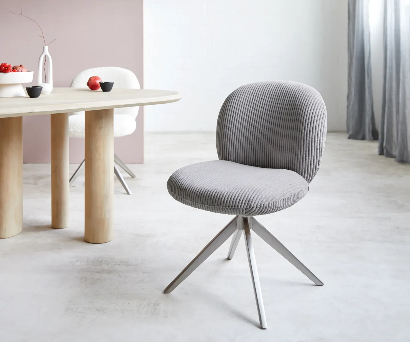 Drehstuhl Nube-Flex Cord Silbergrau Kreuzgestell breit Edelstahl 360° drehbar Taschenfederkern