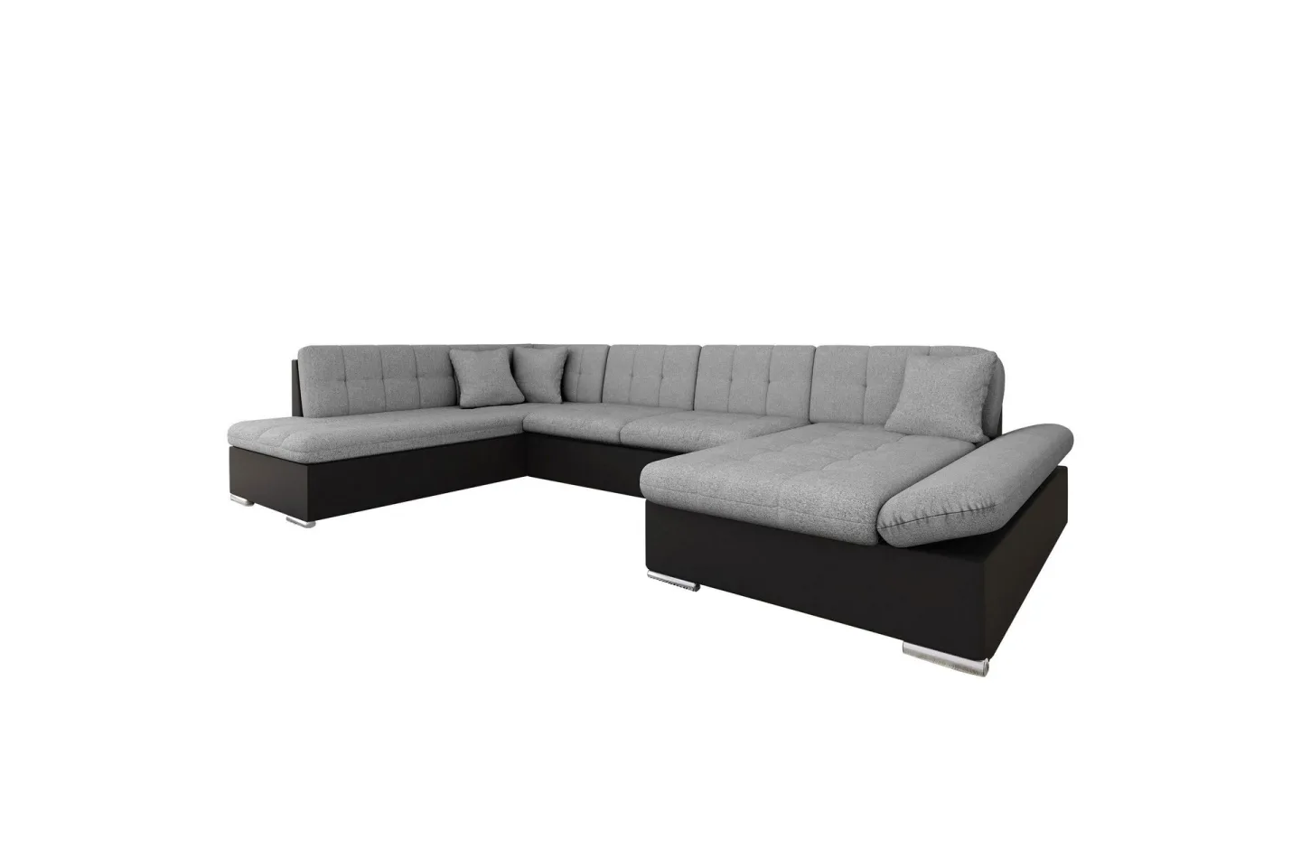 Zumar Bäddsoffa med Divan och Schäslong 4-sits i Konstläder - Svart/Grå