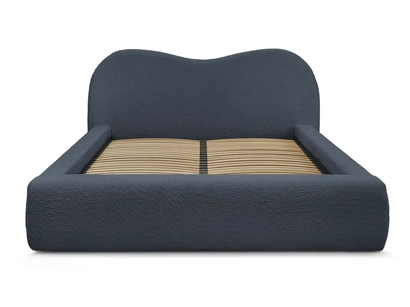 Kastenbett BOBOCHIC ORLANE 160x200cm boucle-stoff dunkelblau