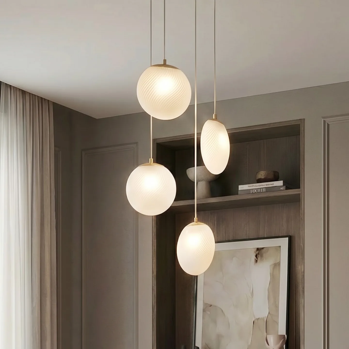 Lunelle hængelampe, Ø 40 cm, 4 lyskilder, messing, glas - Lucande - Stue - Moderne - Med flere lyskilder