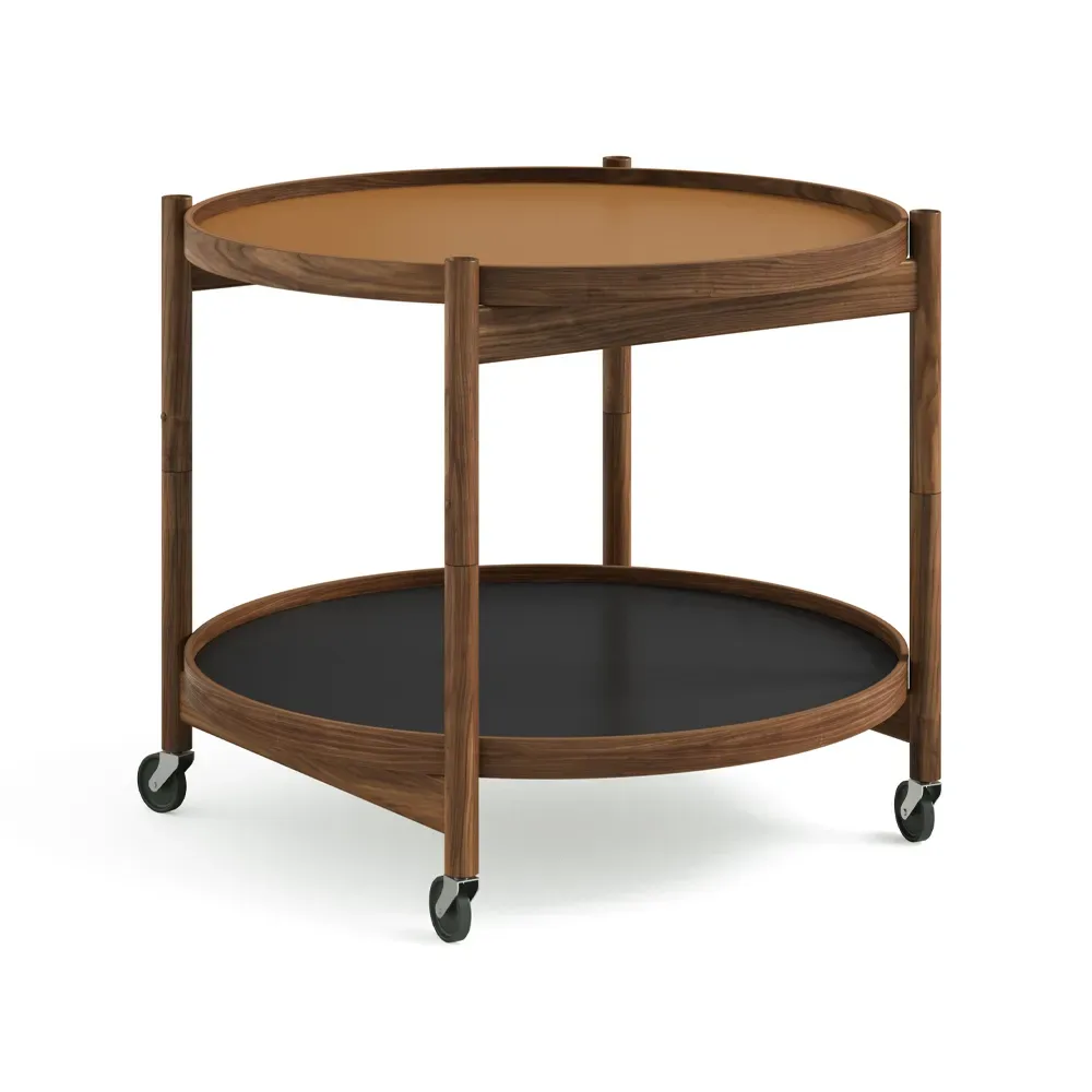 Brdr. Krüger Bølling Tray Table model 60 rullbord clay, oljat valnötsstativ