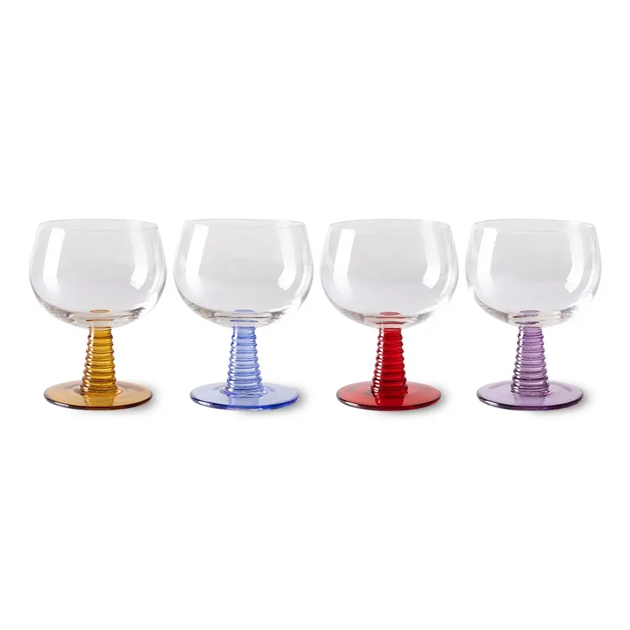 HKliving Swirl Weinglas Niedrig 4er-Pack 35 cl Mix