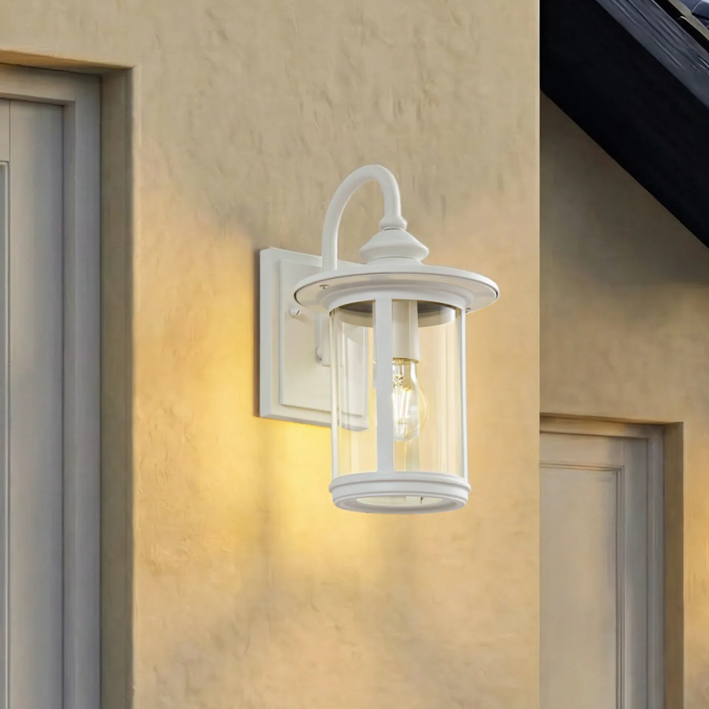 Zayn utendørs vegglampe, høyde 33 cm, glass, hvit, IP23 - Lindby - Balkong - Antikk - Aluminium - Med en lyskilde