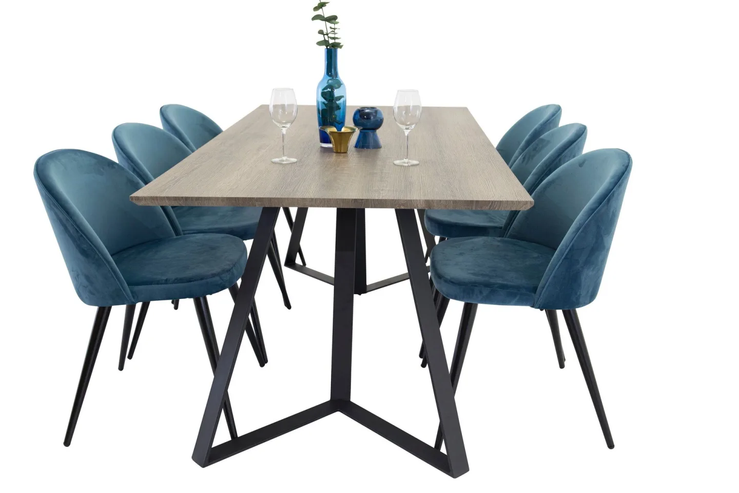 Marina Matgrupp 180 cm Rektangulär med 6 Velvet stolar -