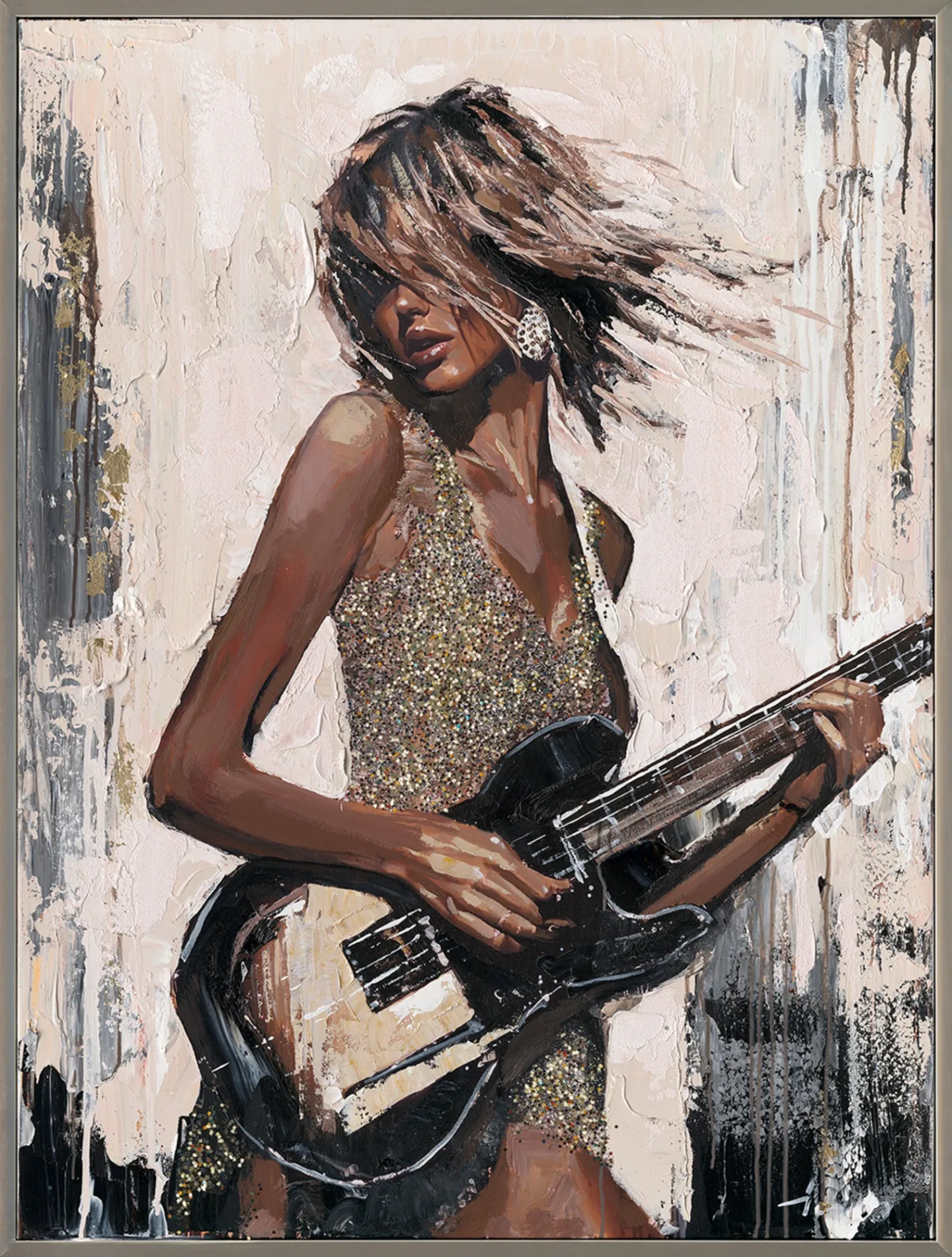 image LAND Gemälde Black Guitar Girl | Schubiger Möbel