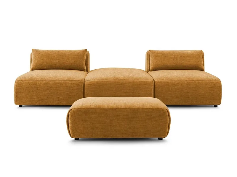 3er Sofa mit Hocker BOBOCHIC JEANNE Stoff mit Textur gelb