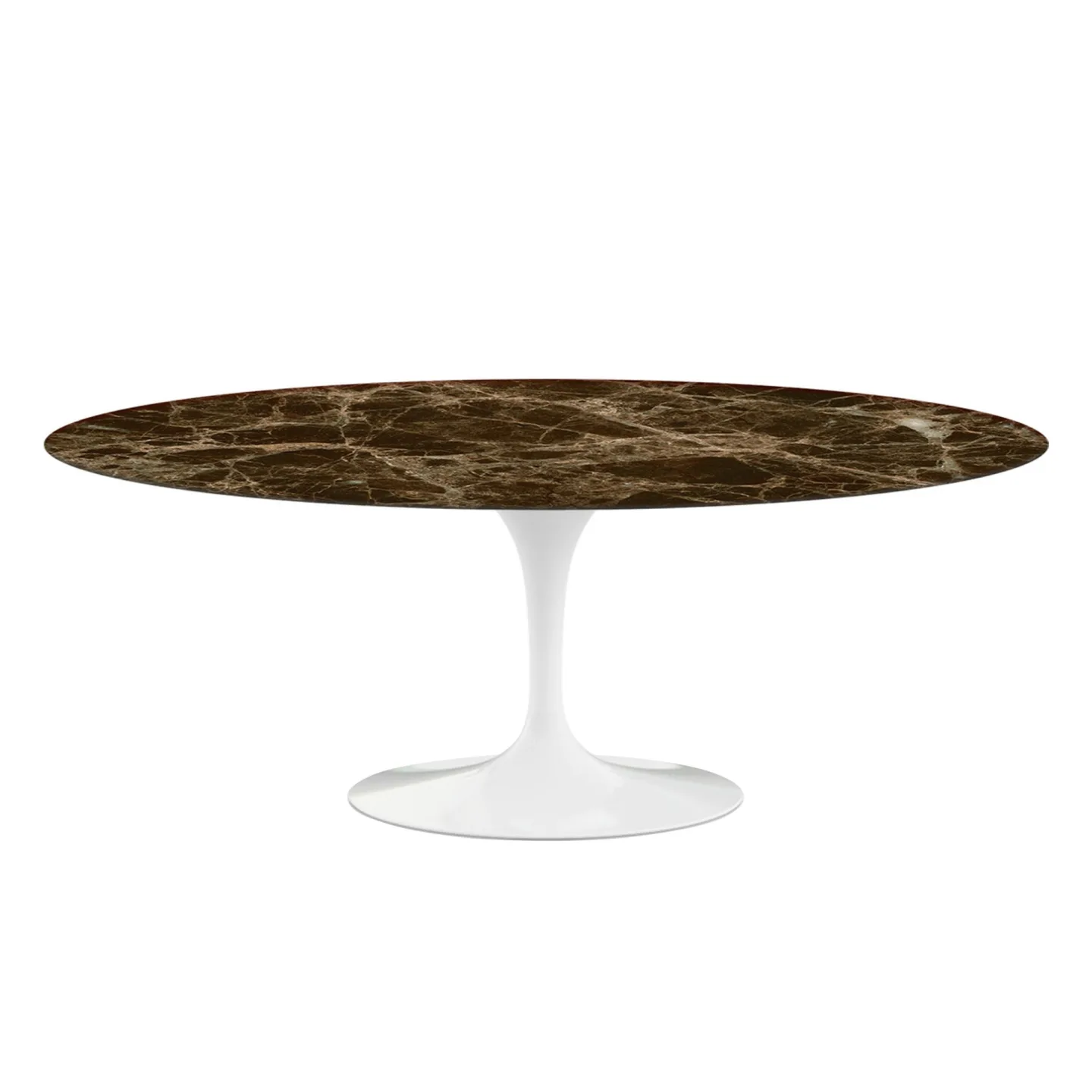 Knoll - Saarinen Oval Table - Matbord, 198 x 121 cm, Vitt underrede, skiva i glansig brun Emperador marmor - Matbord - Eero Saarinen - Brun - Metall/Sten