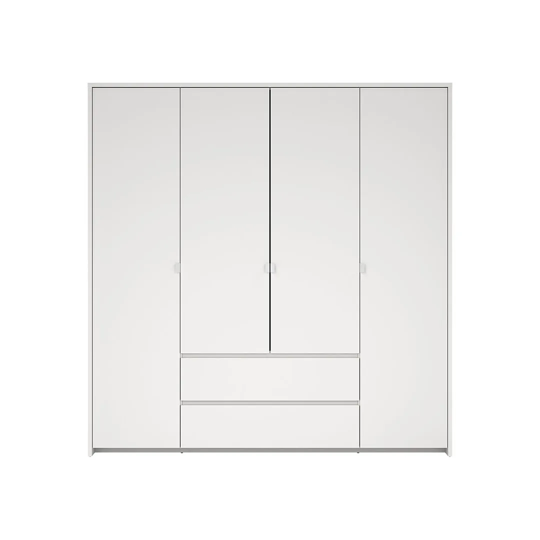 Next Kleiderschrank 4 Türen 2 Schubladen 197x200cm weiß.