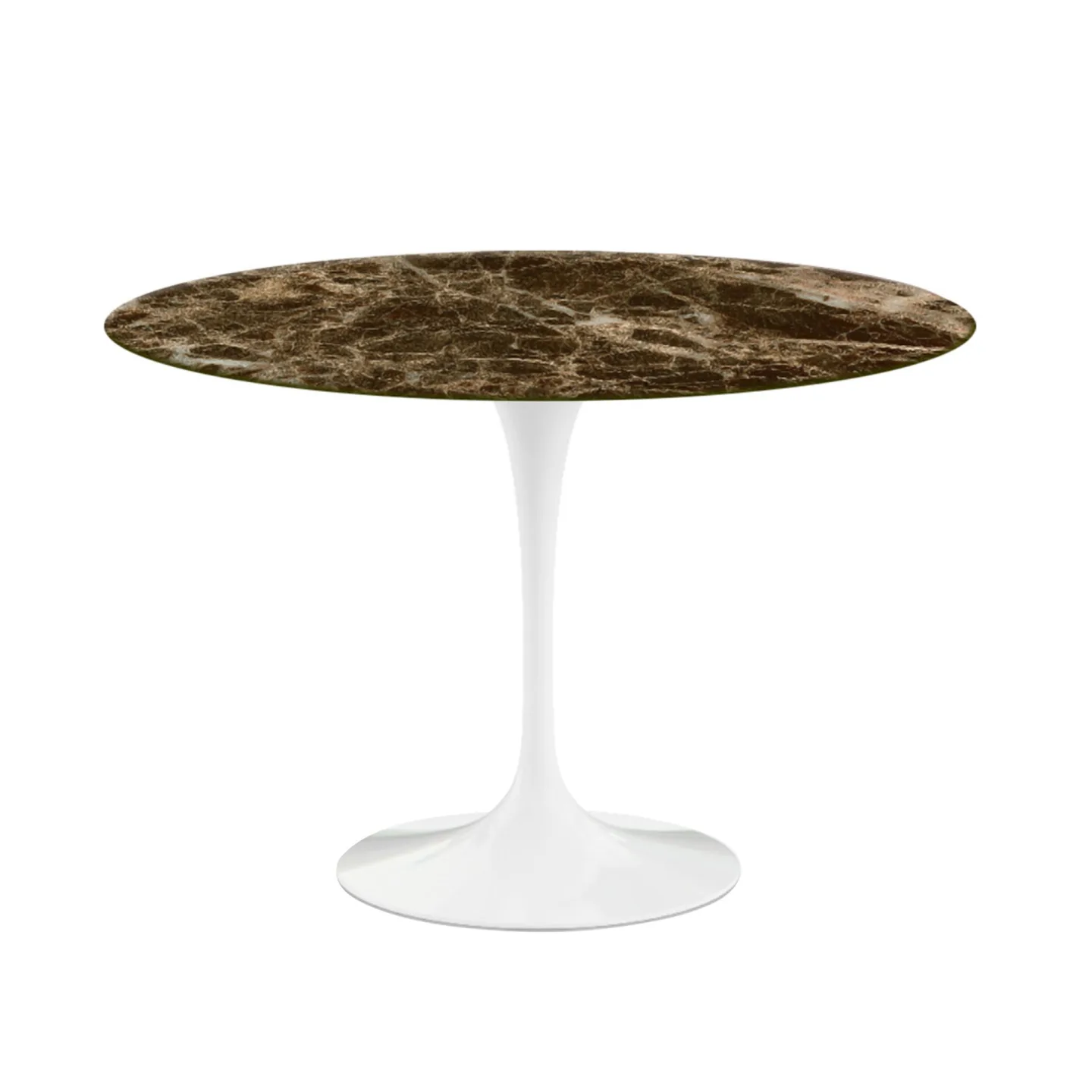 Knoll - Saarinen Round Table - Matbord, Ø 107 cm, Vitt underrede, skiva i matt brun Emperador marmor - Matbord - Eero Saarinen