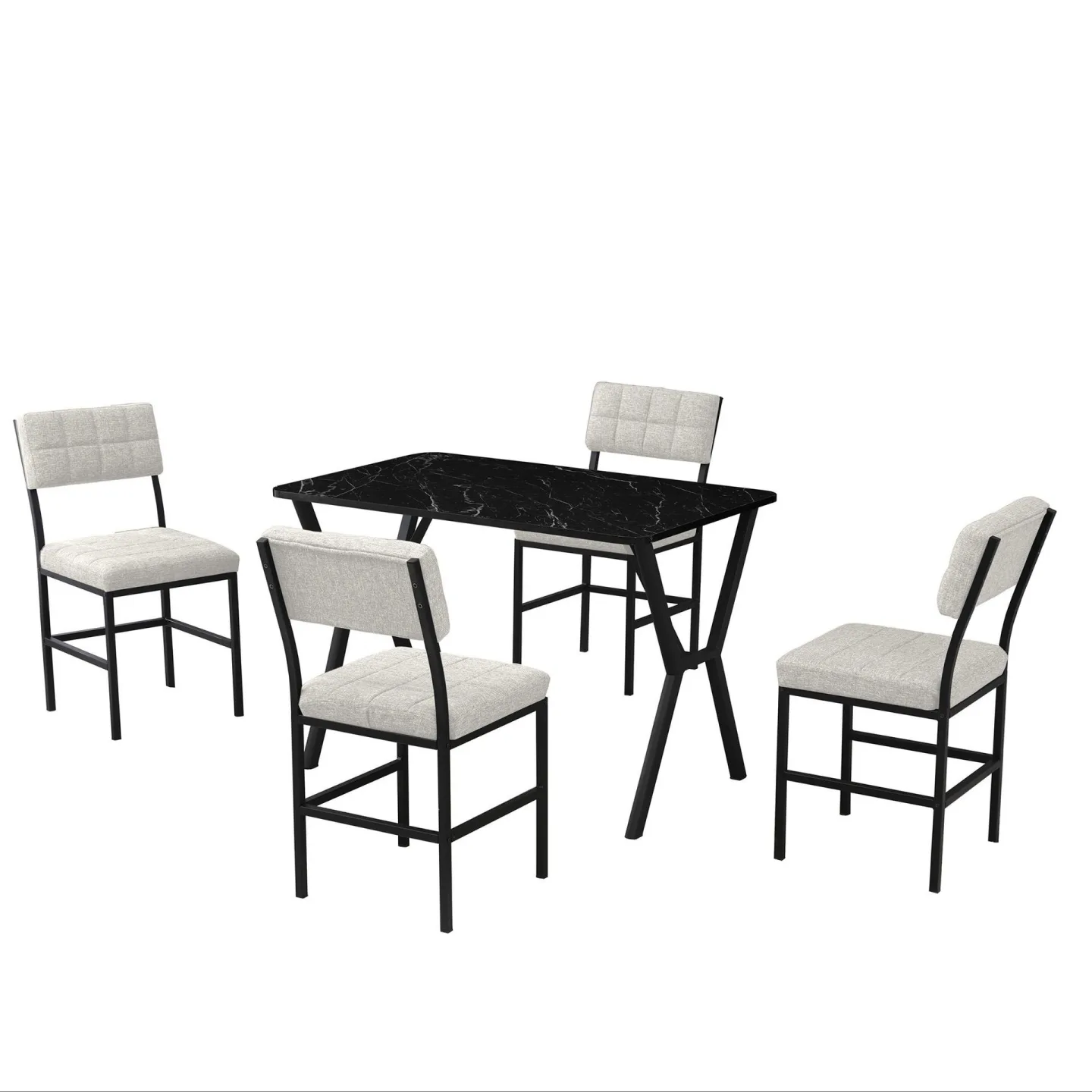 Stedum Matgrupp Bord 110 cm + 4 Stolar - Kräm Och Svart
