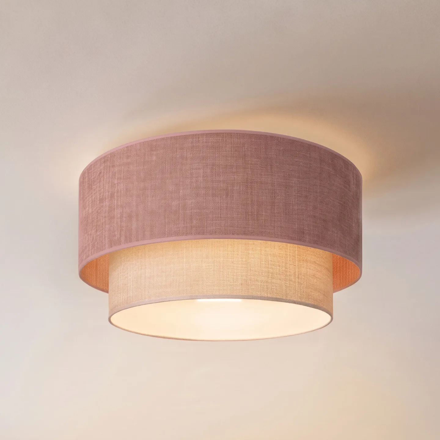 Boho-taklampa, rosa/beige, Ø 45 cm, textil, E27 – Duolla - Hall - Ung livsstil - Tyg / textil - Plafond