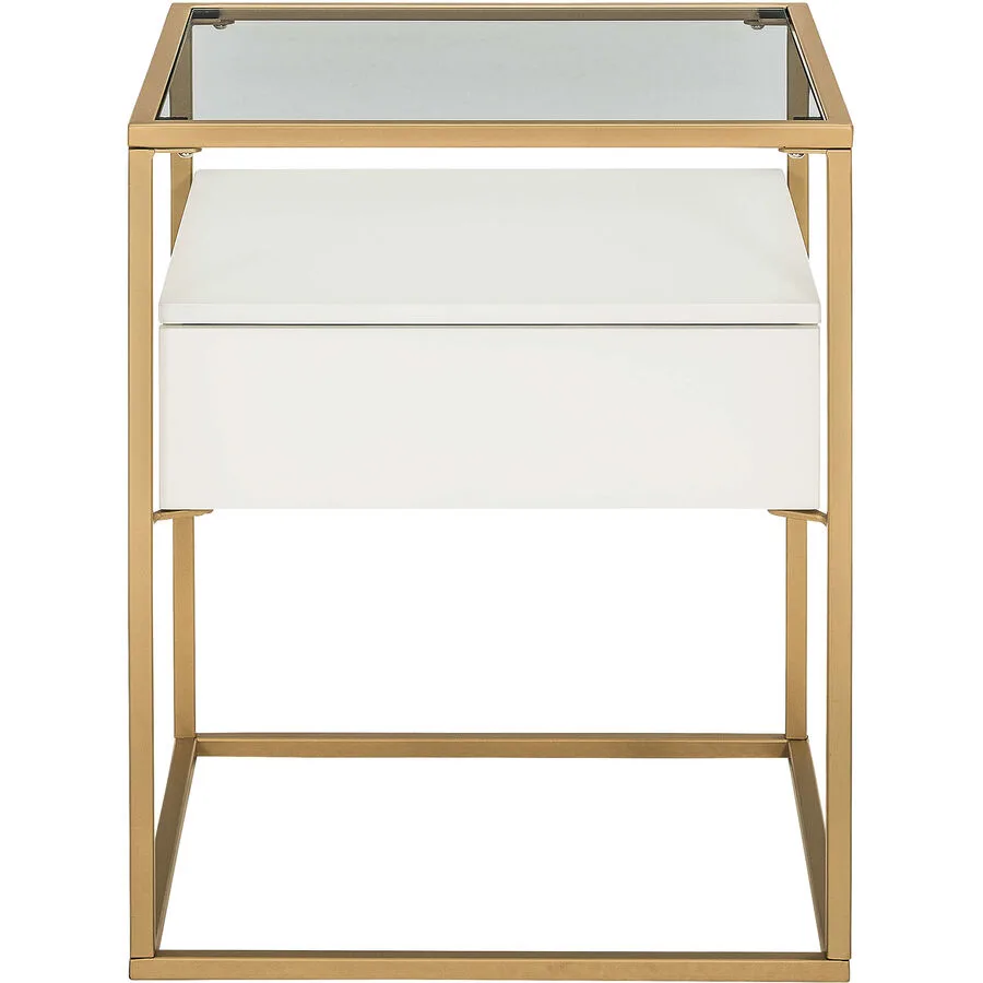 Nachttisch Lennon Weiss, Gold, Transparent MDF, Metall, Glas B 43 H 54 cm