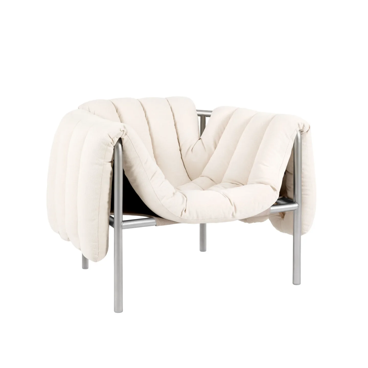 HEM - Puffy Lounge Chair - Natural/Stainless - Fåtöljer - Faye Toogood - Silver,Beige - Bomull/Naturmaterial/Metall/Skum/Plast