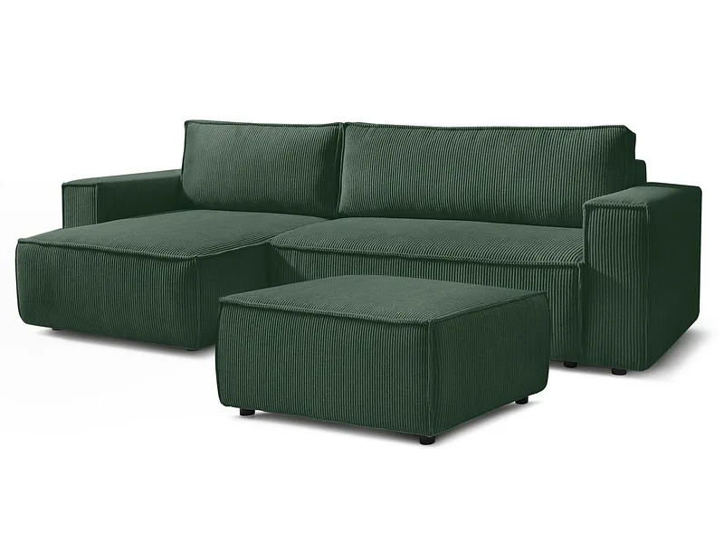 Ecksofa mit Hocker BOBOCHIC NIHAD Cord-Stoff dunkelgrün
