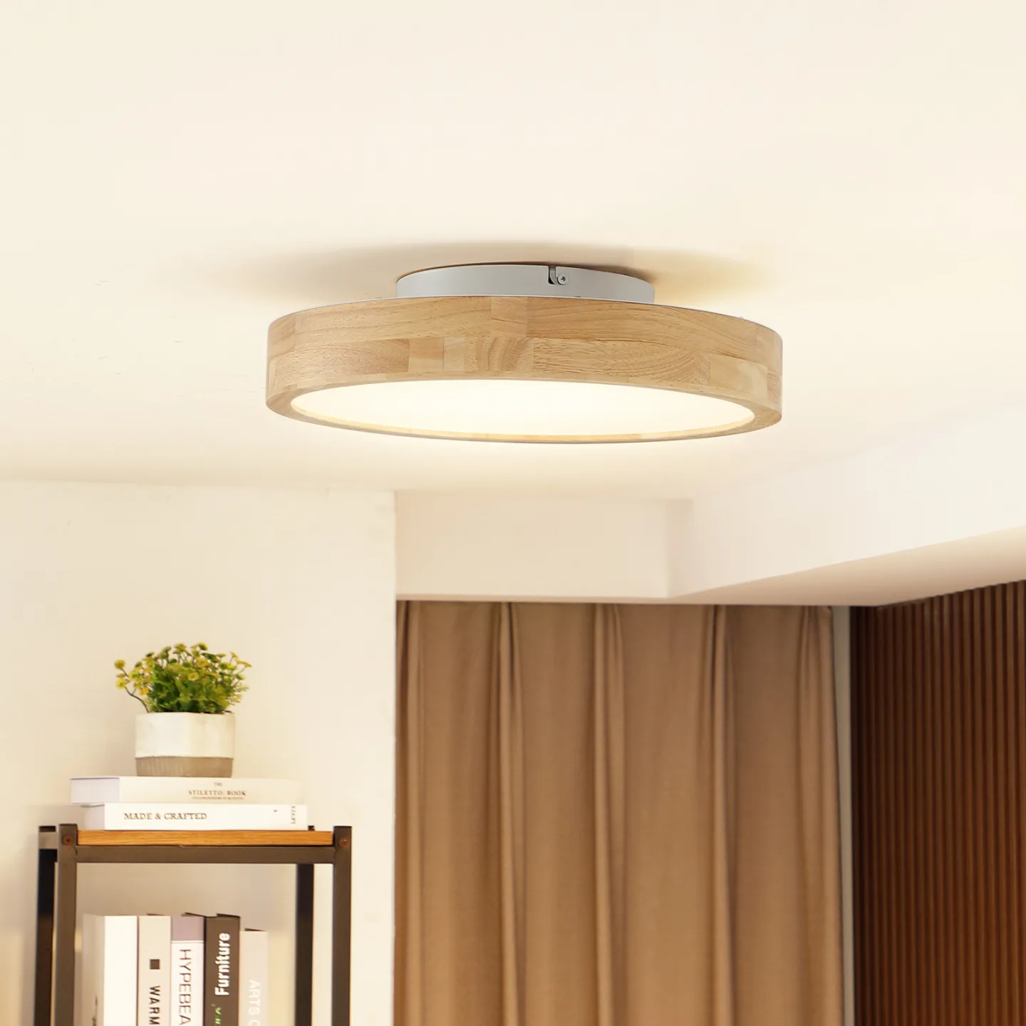Milada Deckenleuchte Wood/White - Lindby - Wohnzimmer - Modern - Holz - Rund