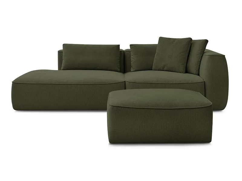 3er Sofa mit Hocker BOBOCHIC LEOPOLD Stoff chiniert dunkelgrün
