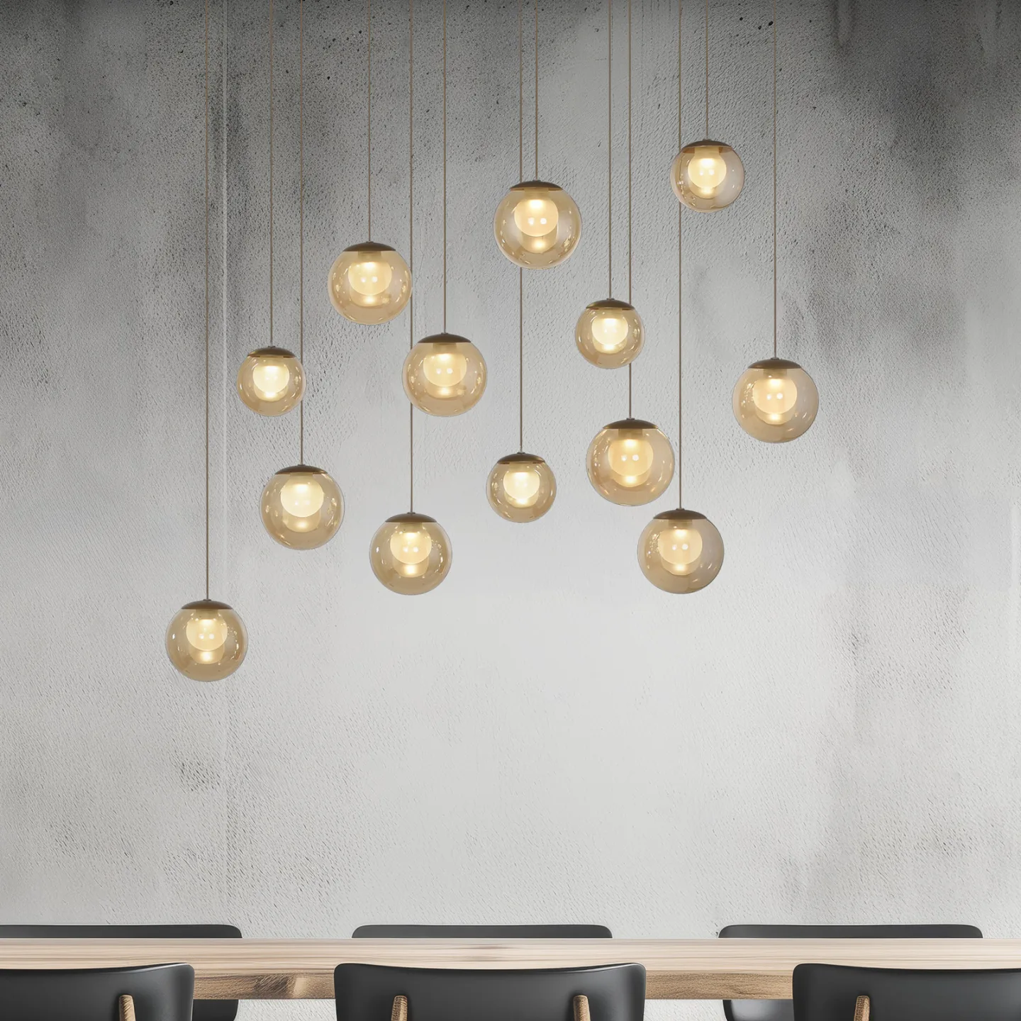Popup LED-Hängelampe, bronze/amber, 100 cm 13-fl. - PURE - Wohnzimmer - Glas - Mit Schirm