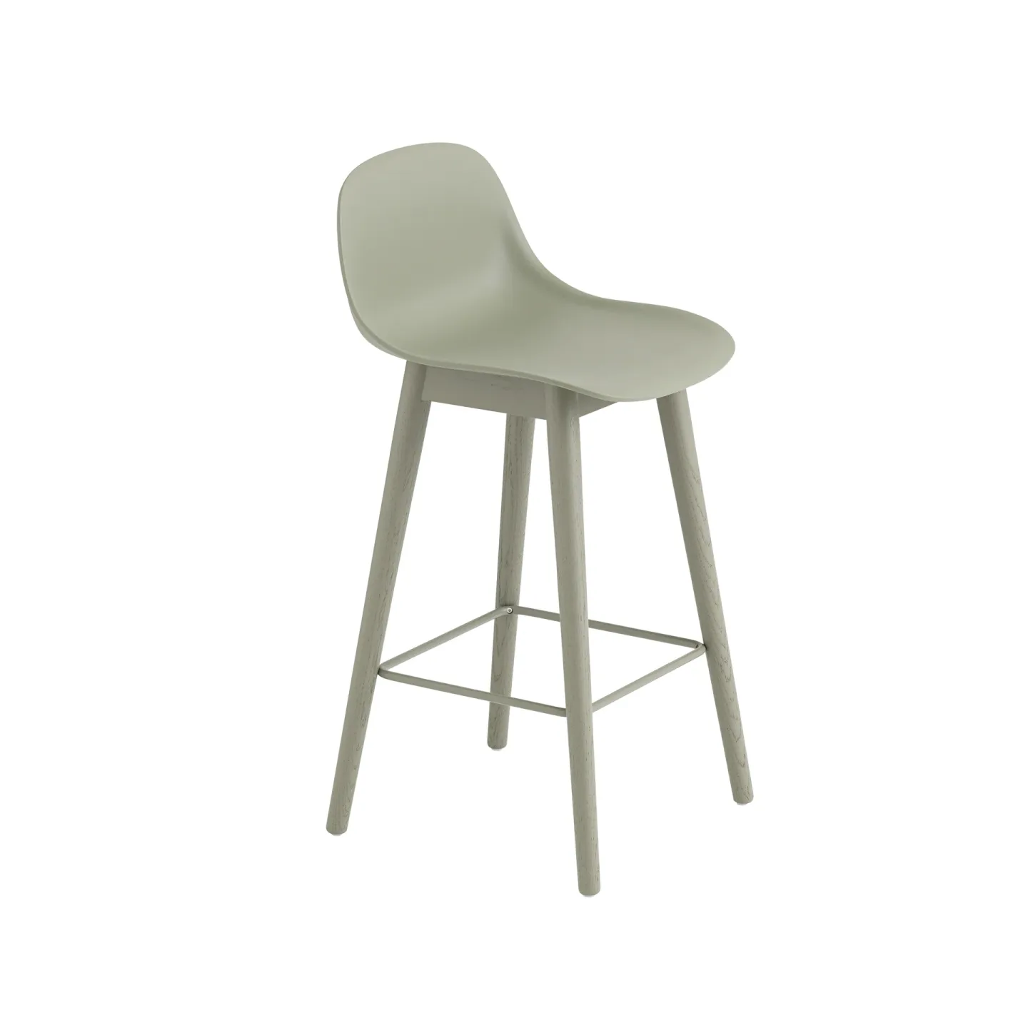 Muuto Fiber barstol med ryggstöd 65 cm Dusty green-gröna ben