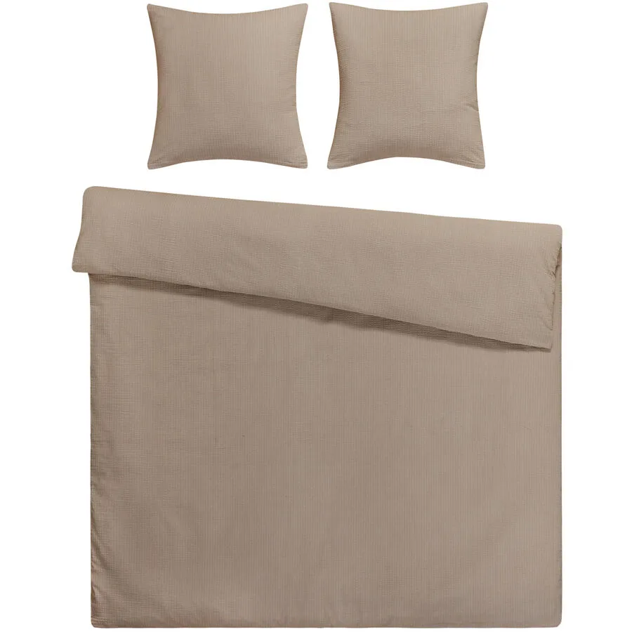 Flair Bettwäschegarnitur Seersucker Taupe Stoff 200 x 210 65 x 65 cm - Material: 100% Baumwolle