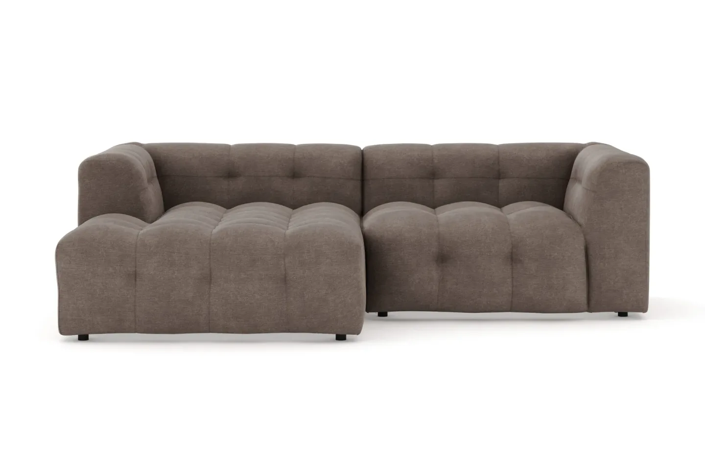 Puffy 3-sits bubblig soffa med divan vänster - Brun