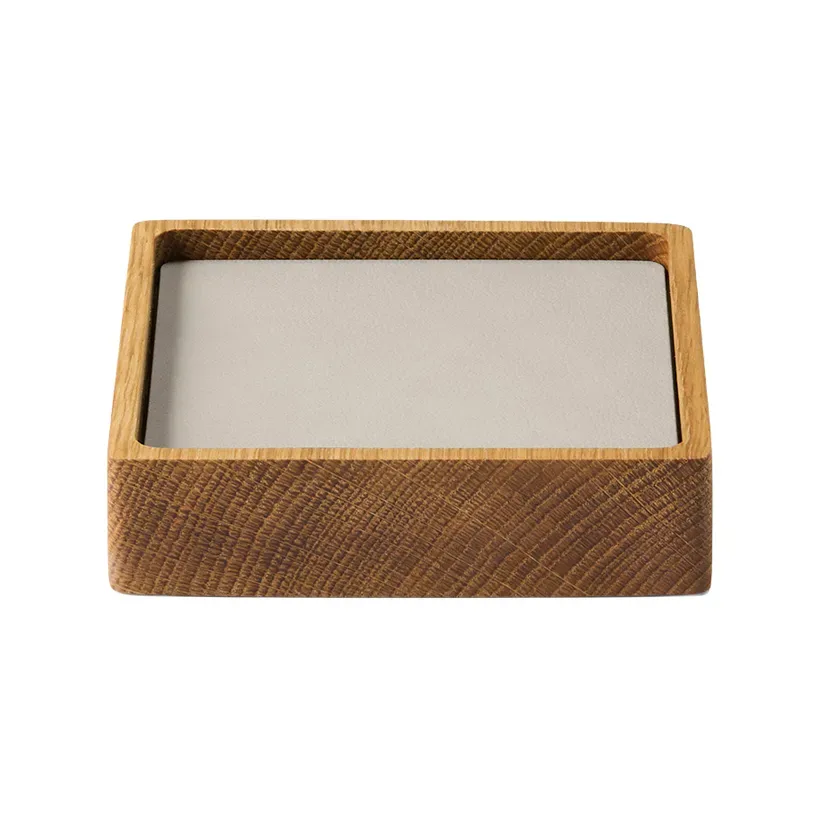 LIND DNA Wood Box Glasuntersetzer Set Nature-oak, quadratisch, S, Nupo oyster white, 9-teilig
