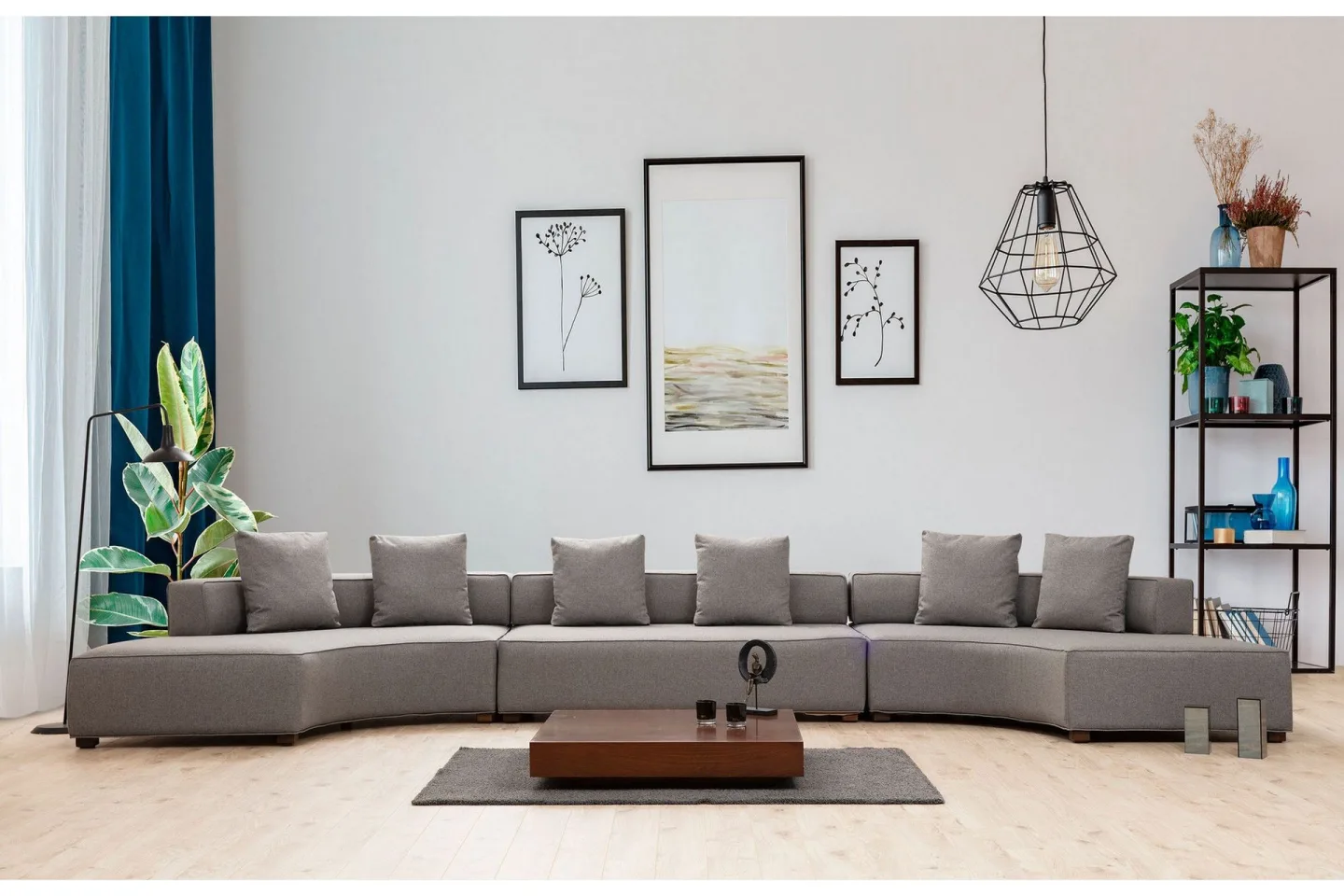 Lasalle Svängd Soffa 6-sits - Grå
