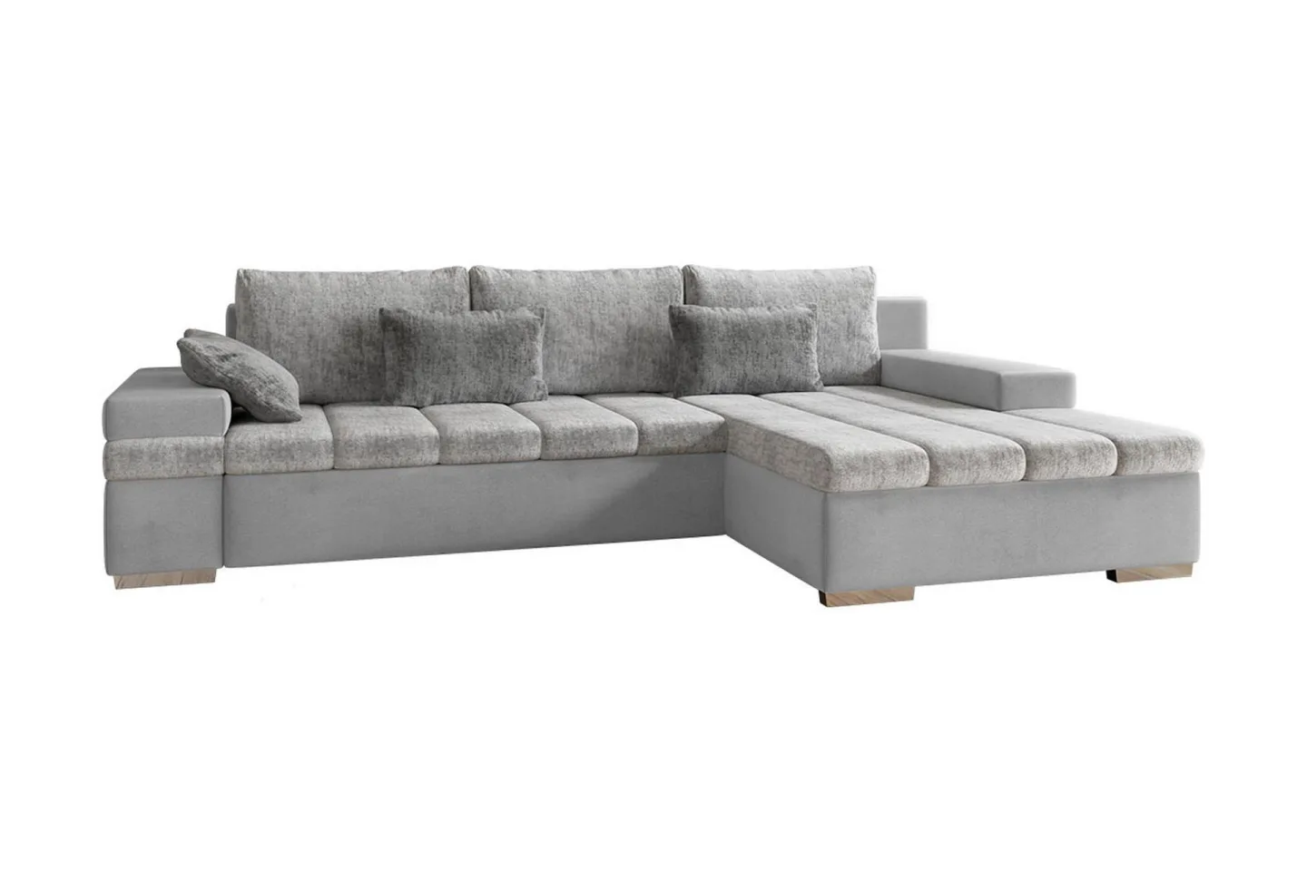 Naoma 3-sits Bäddsoffa med Divan L-formad Höger med Förvarin - Sammet/Grå