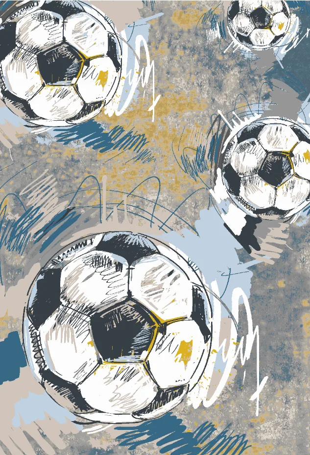 Barneteppe - Cartoon Footballs (multi) (Størrelse: 160 x 230 cm)
