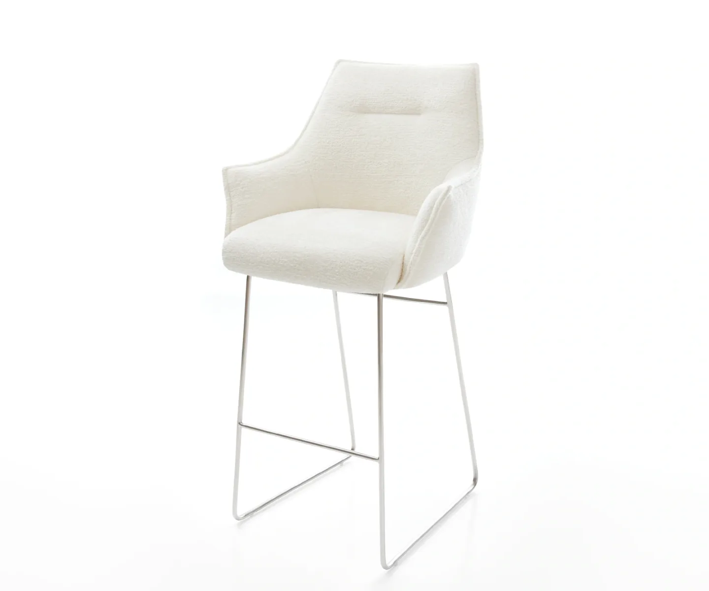Barstuhl Alja-Flex Bouclé Soft Beige Kufengestell Edelstahl Silberfarben Taschenfederkern