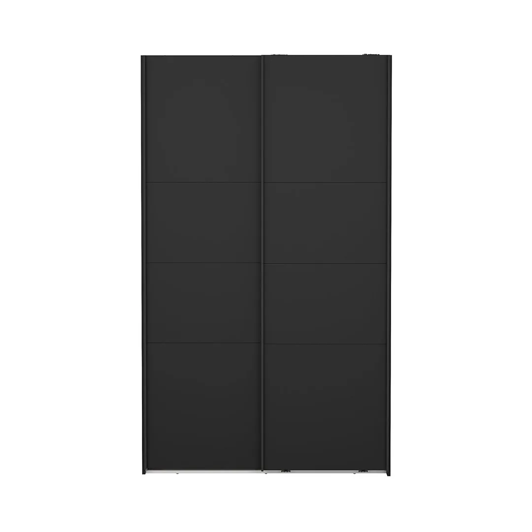 Catania Kleiderschrank 201x119x65cm, 2 Schiebetüren matt schwarz.