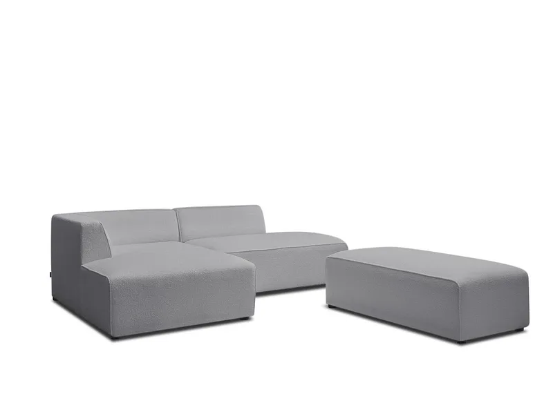 Ecksofa mit Hocker BOBOCHIC MEGEVE Boucle-Stoff hellgrau