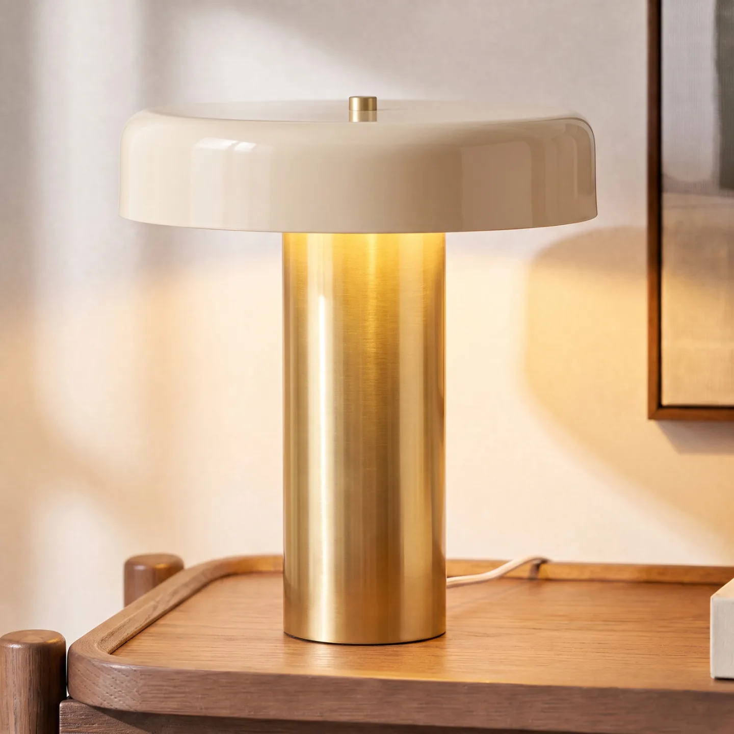 Dionne Tischleuchte, 33cm, messing/beige, E14, Metall - NOLA - Wohnzimmer - Modern - Pilz