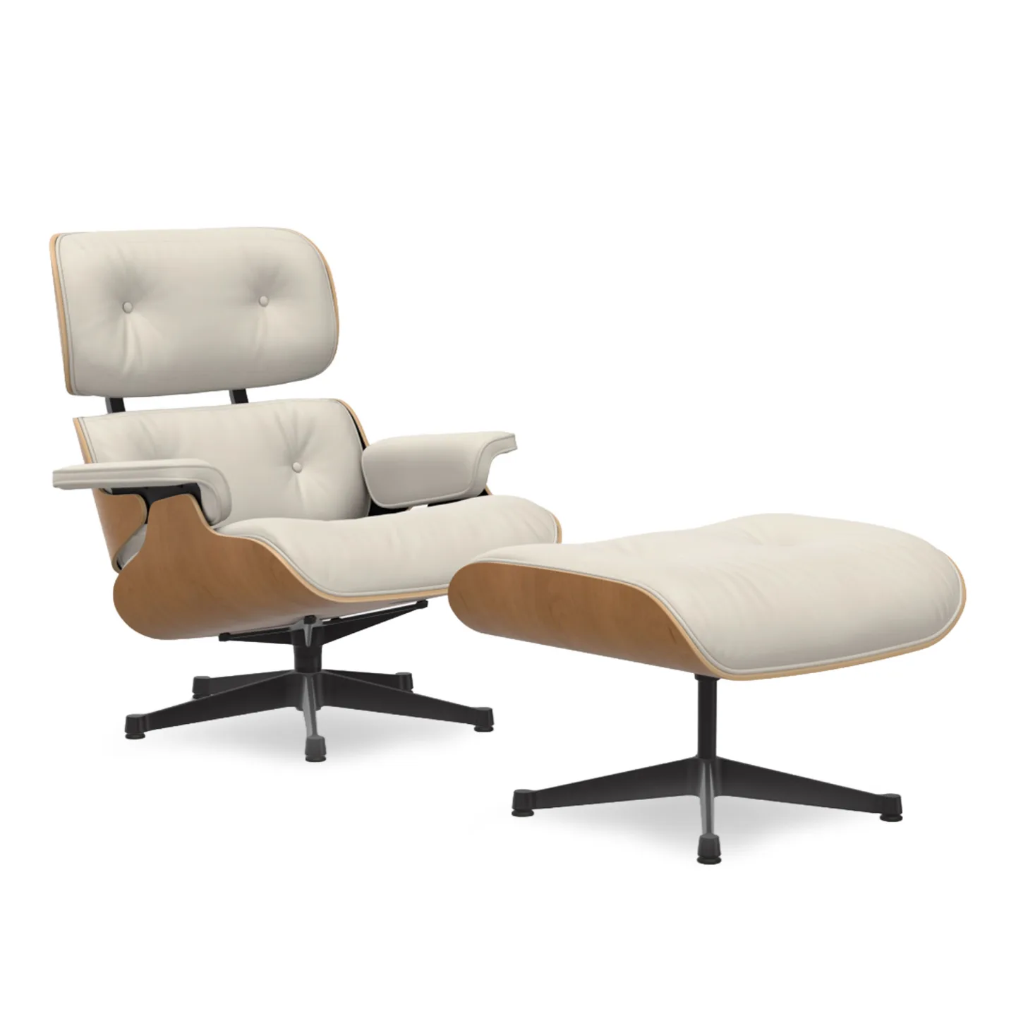 Vitra - Eames Lounge Set Cherry Leather Premium Snow 72 Deep Black - Fåtöljer - Charles & Ray Eames - Vit