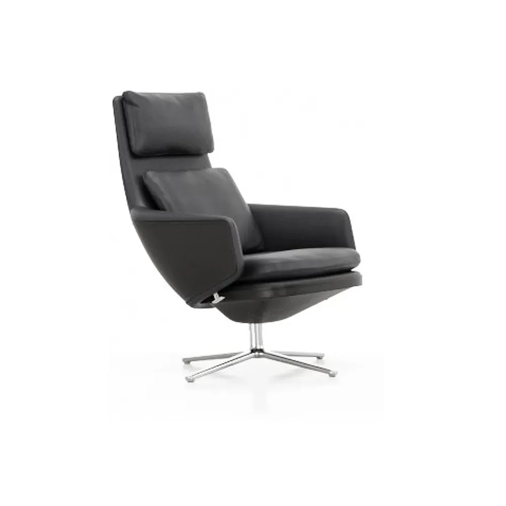 Vitra Grand Relax fåtölj Leather premium F 66 nero-aluminium
