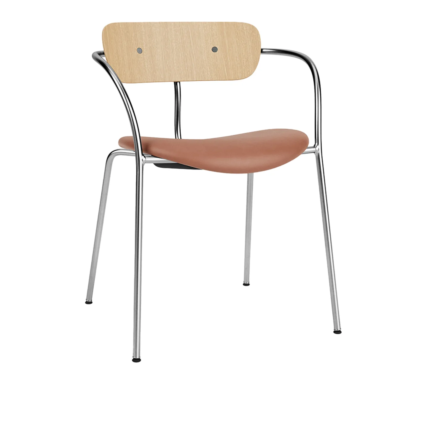 &Tradition - Pavilion Armchair AV4 Chrome Finish Lacquered Oak Leather cat.2, Noble Cognac - Matstolar - Anderssen & Voll - Brun - Trä