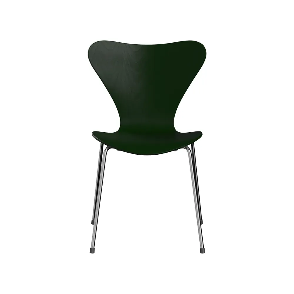 Fritz Hansen Sjuan 3107 stol Evergreen-färgad ask-kromat stålstativ