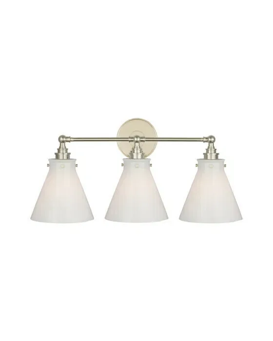 Parkington 24" Three Light Bath Bar Nickel/White glass