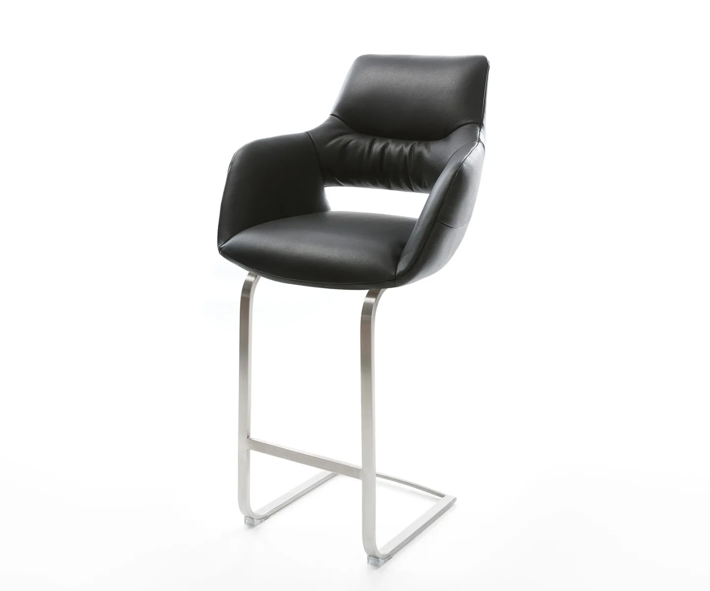 Barstuhl Yago-Flex Echt-Leder Schwarz Freischwinger flach Edelstahl Taschenfederkern