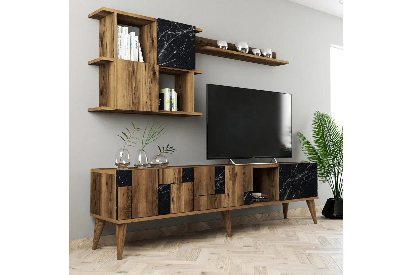 Alsacia Tv-möbelset 180 cm - Mörkbrun/Svart