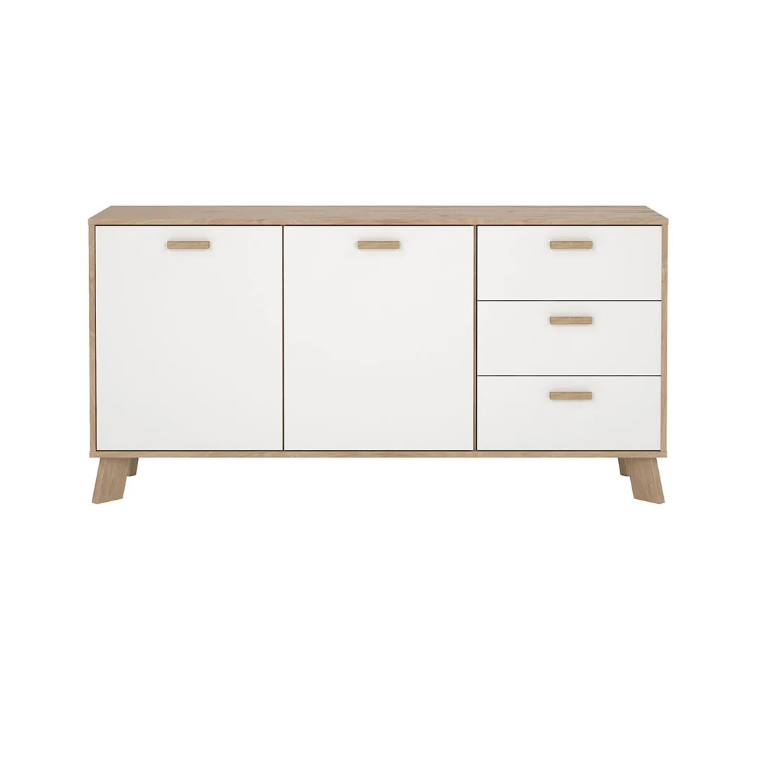 Ikast Sideboard 2 Türen, 3 Schubladen Eichen-Dekor, weiß.