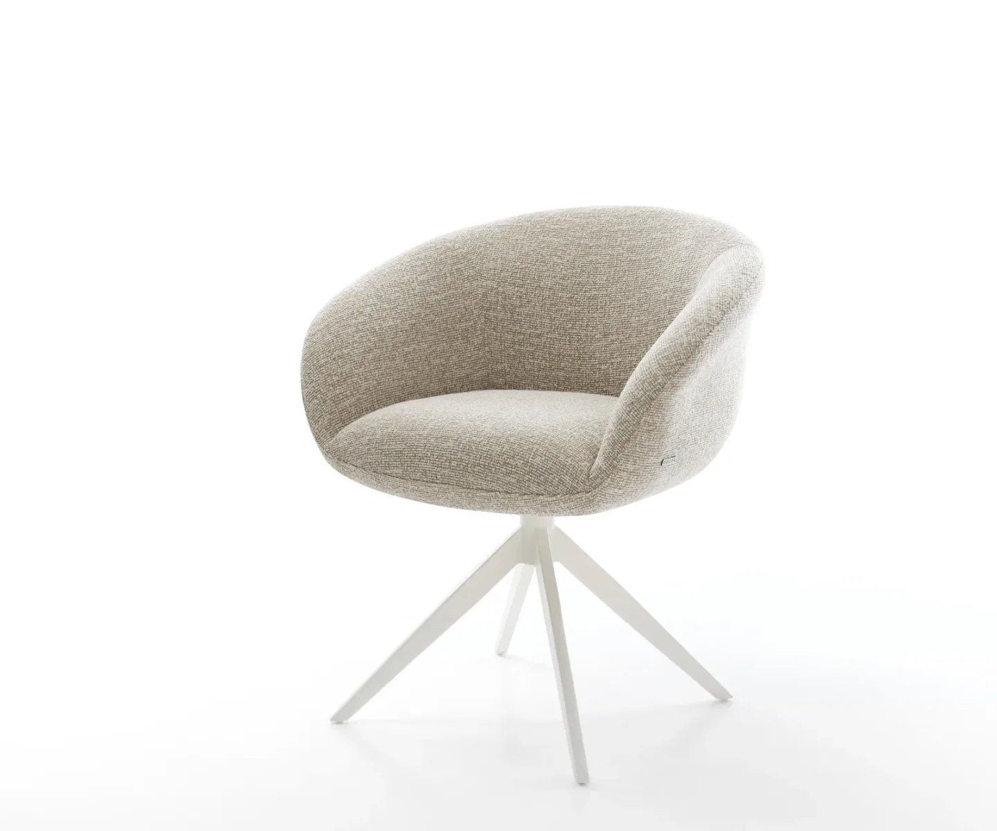 Drehstuhl Vinka-Flex mit Armlehnen Webstoff Soft Beige Kreuzgestell breit Weiß 360° drehbar Wippfunktion Taschenfederkern