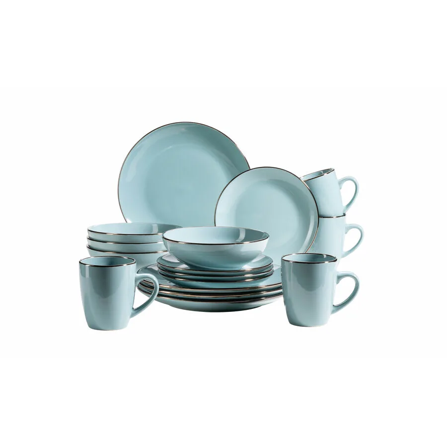 MÄSER Geschirr-Set Metallic Rim Blau Steinzeug