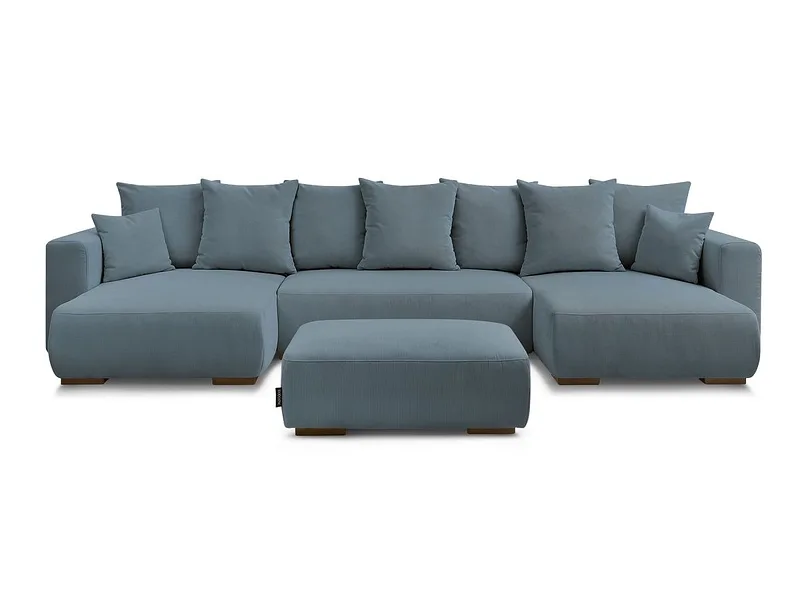 Panorama-Ecksofa mit Hocker BOBOCHIC SIDONIE Cord-Stoff dunkelblau