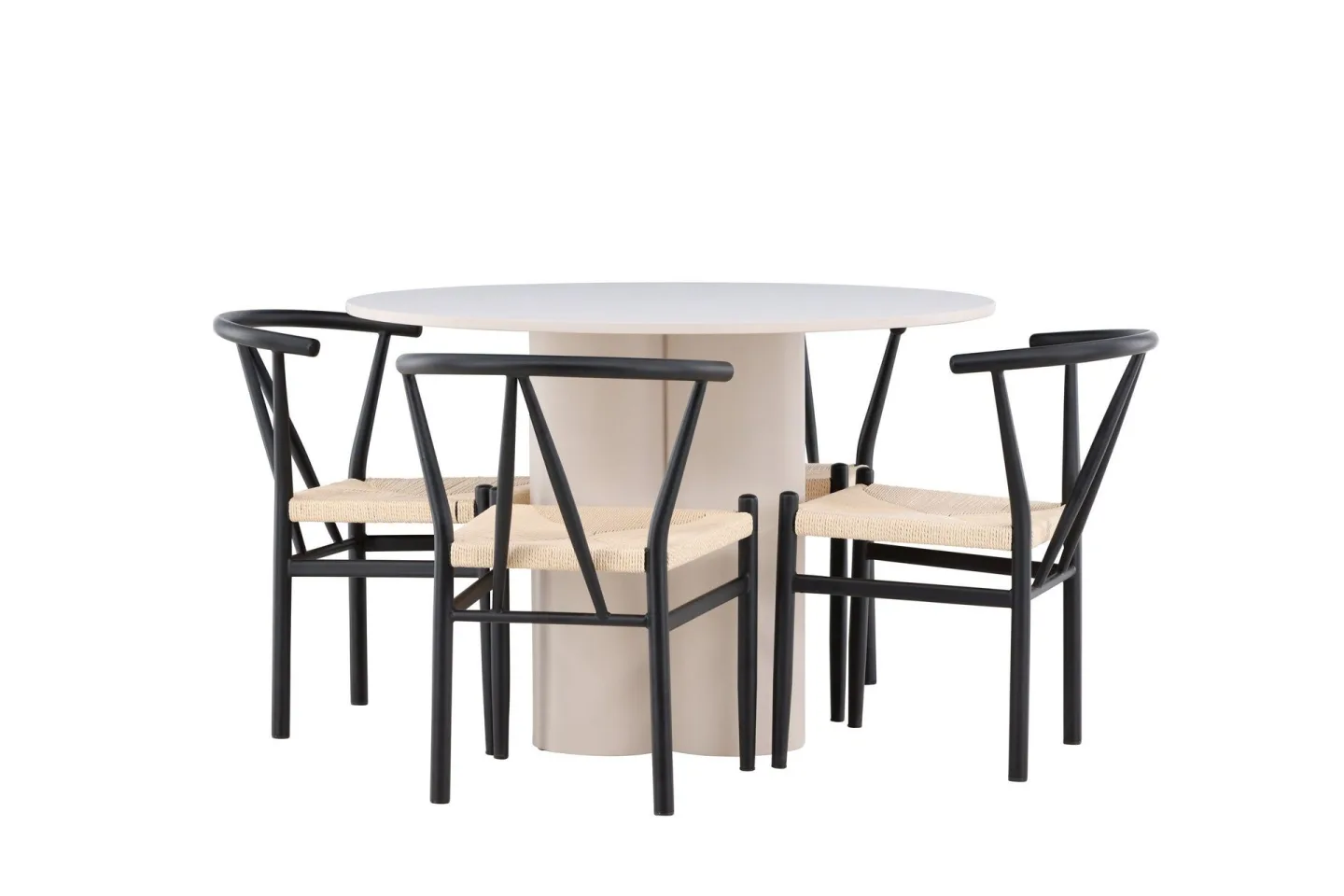 Olivia Matgrupp 110 cm Rund med 4 Alfons stolar - Beige/Svart